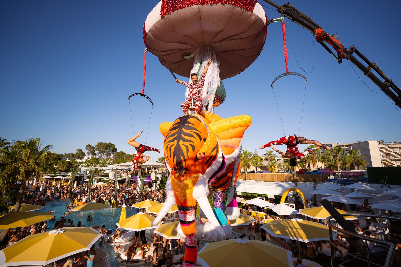 Acrobats performing on the Crane.