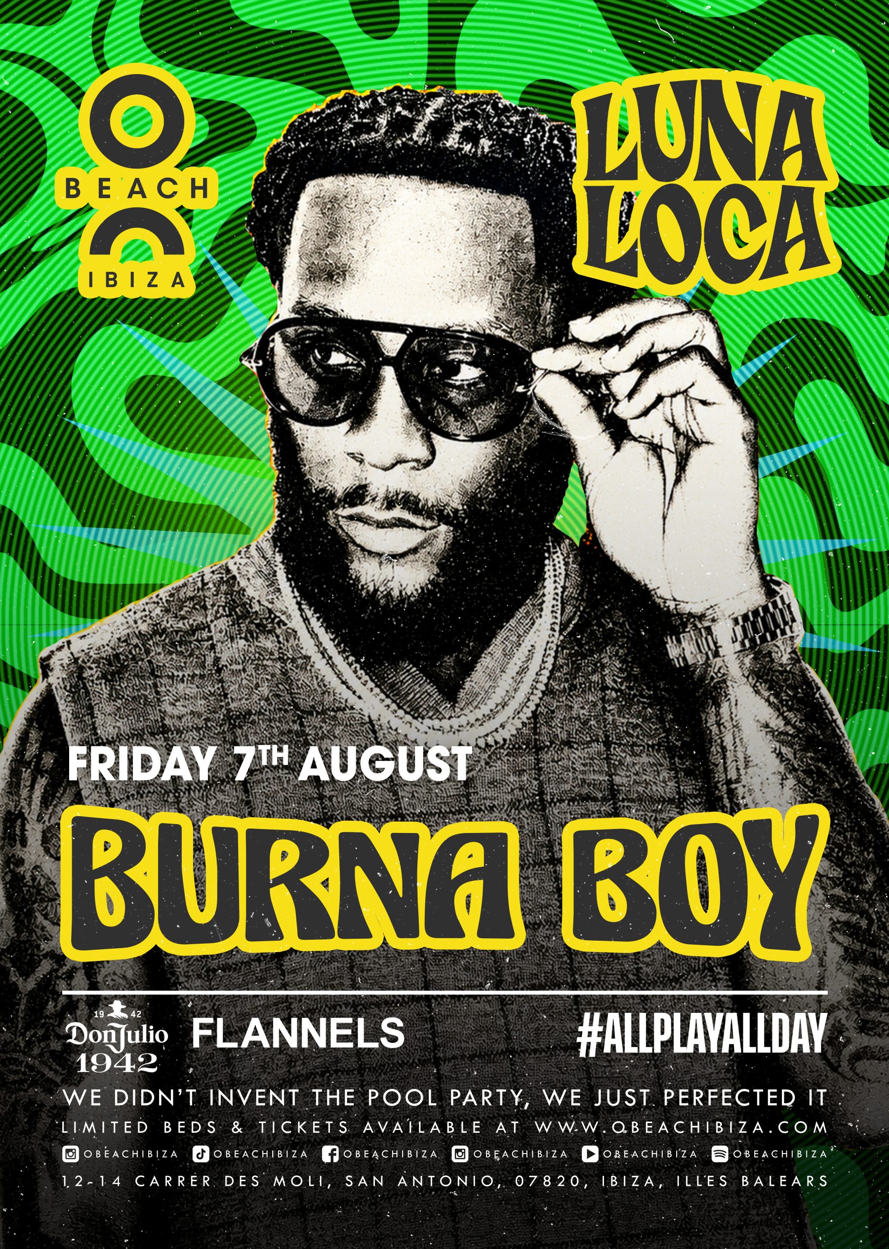 Burna Boy Live at O Beach Ibiza for the Global Launch of Luna Loca